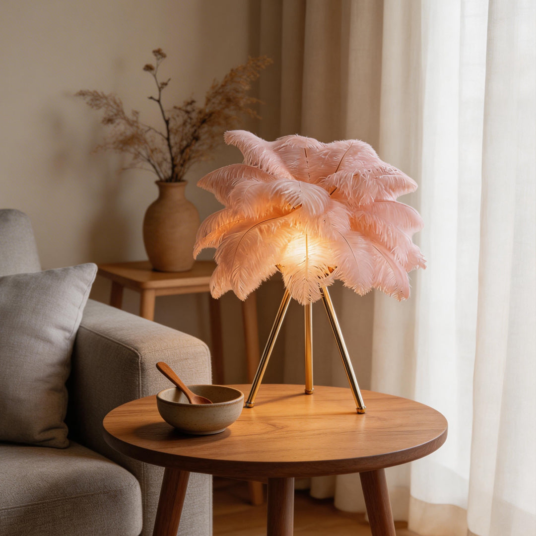 Nordic Tripod Feather Table Lamp - Elegant Bedside Lighting