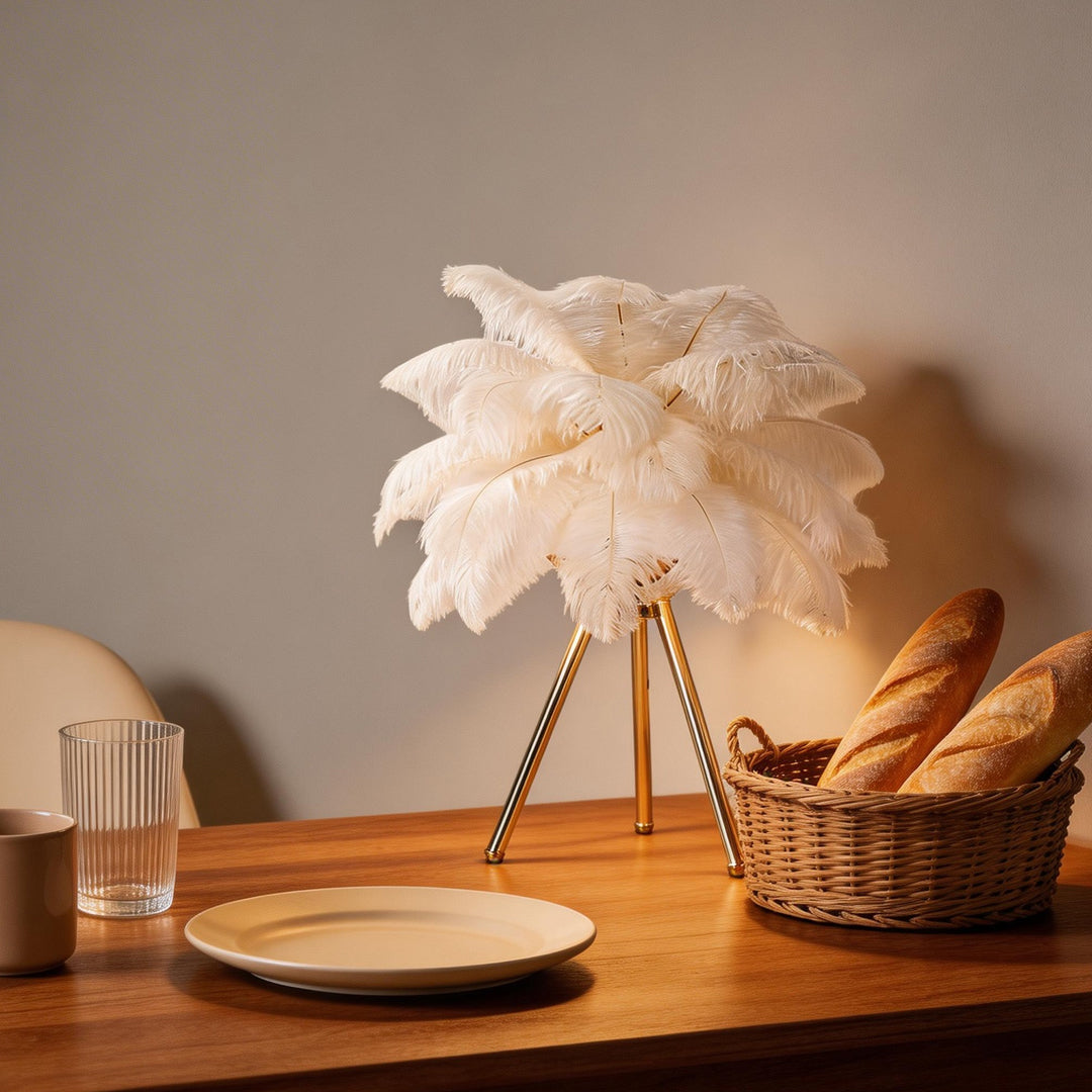 Nordic Tripod Feather Table Lamp - Elegant Bedside Lighting