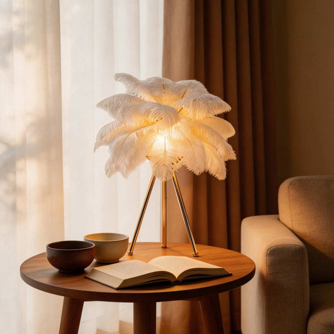 Nordic Tripod Feather Table Lamp - Elegant Bedside Lighting