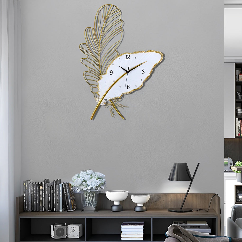Silent Feather Wall Clock with LED Light - Elegant Resin Art Decor