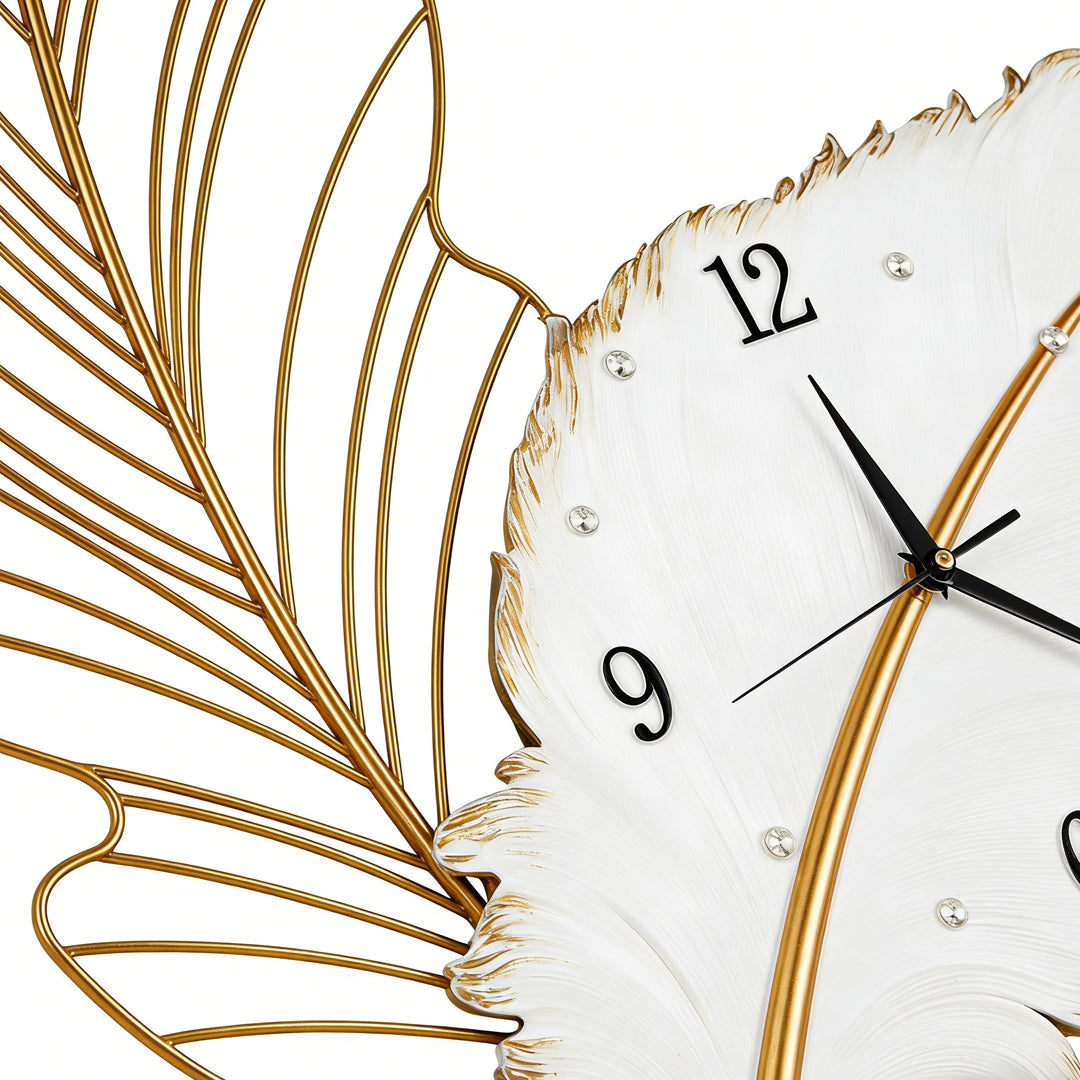Silent Feather Wall Clock with LED Light - Elegant Resin Art Decor