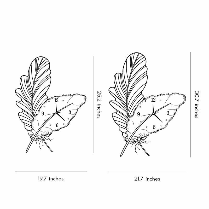 Silent Feather Wall Clock with LED Light - Elegant Resin Art Decor