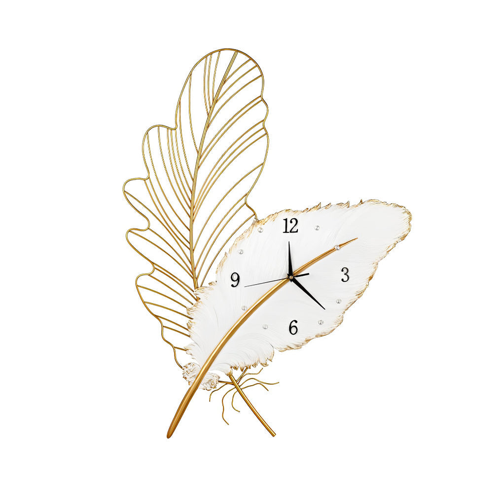 Silent Feather Wall Clock with LED Light - Elegant Resin Art Decor