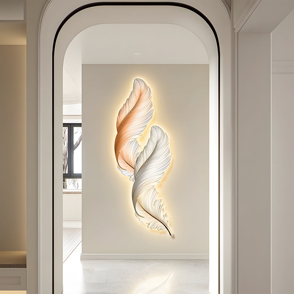 Backlit Feather Wall Lamp with Remote Control - Elegant Wall Decor