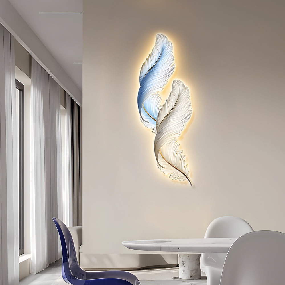 Backlit Feather Wall Lamp with Remote Control - Elegant Wall Decor