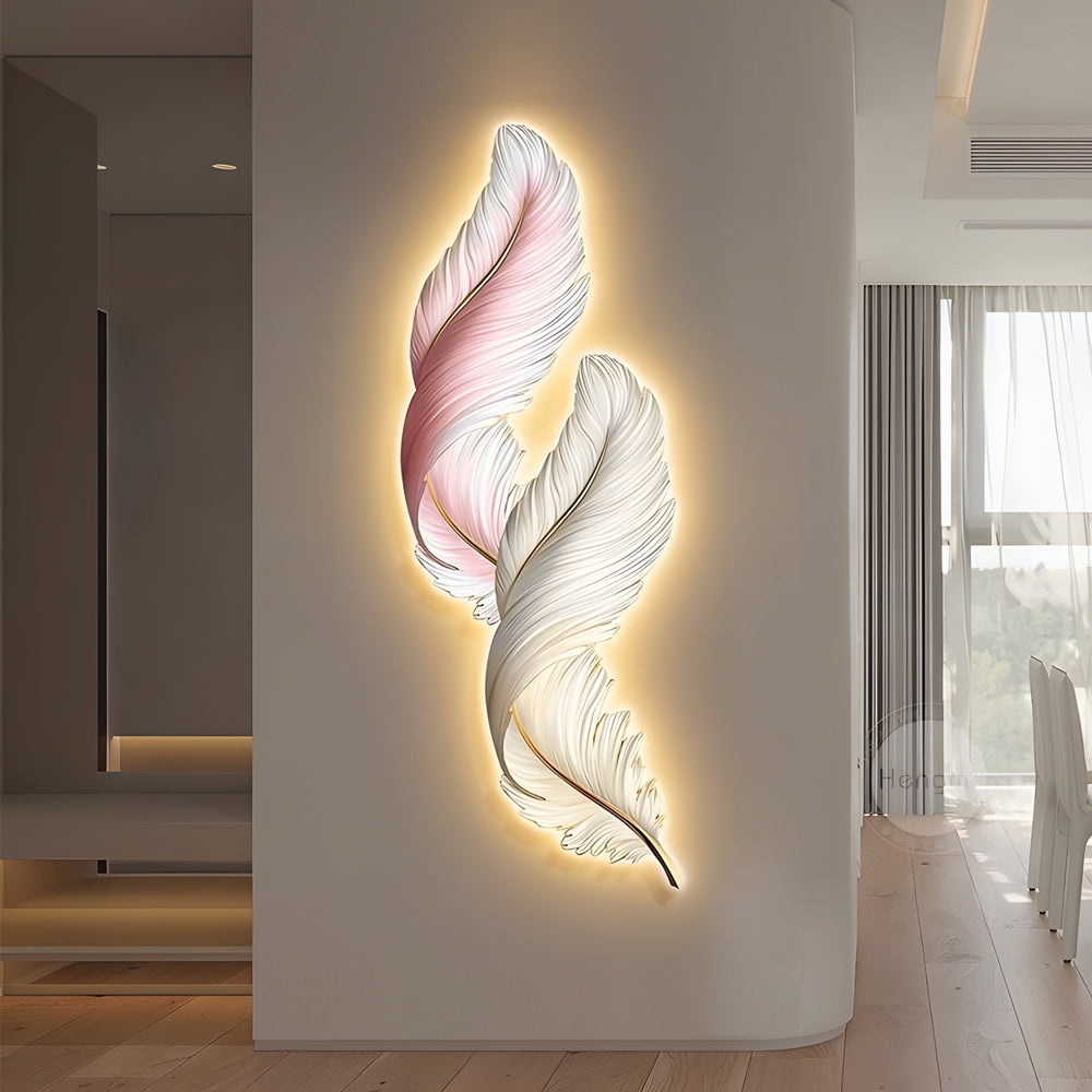 Backlit Feather Wall Lamp with Remote Control - Elegant Wall Decor