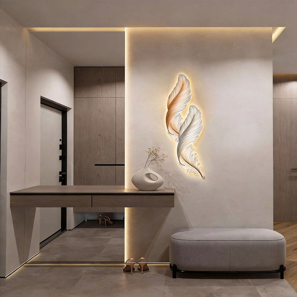 Backlit Feather Wall Lamp with Remote Control - Elegant Wall Decor