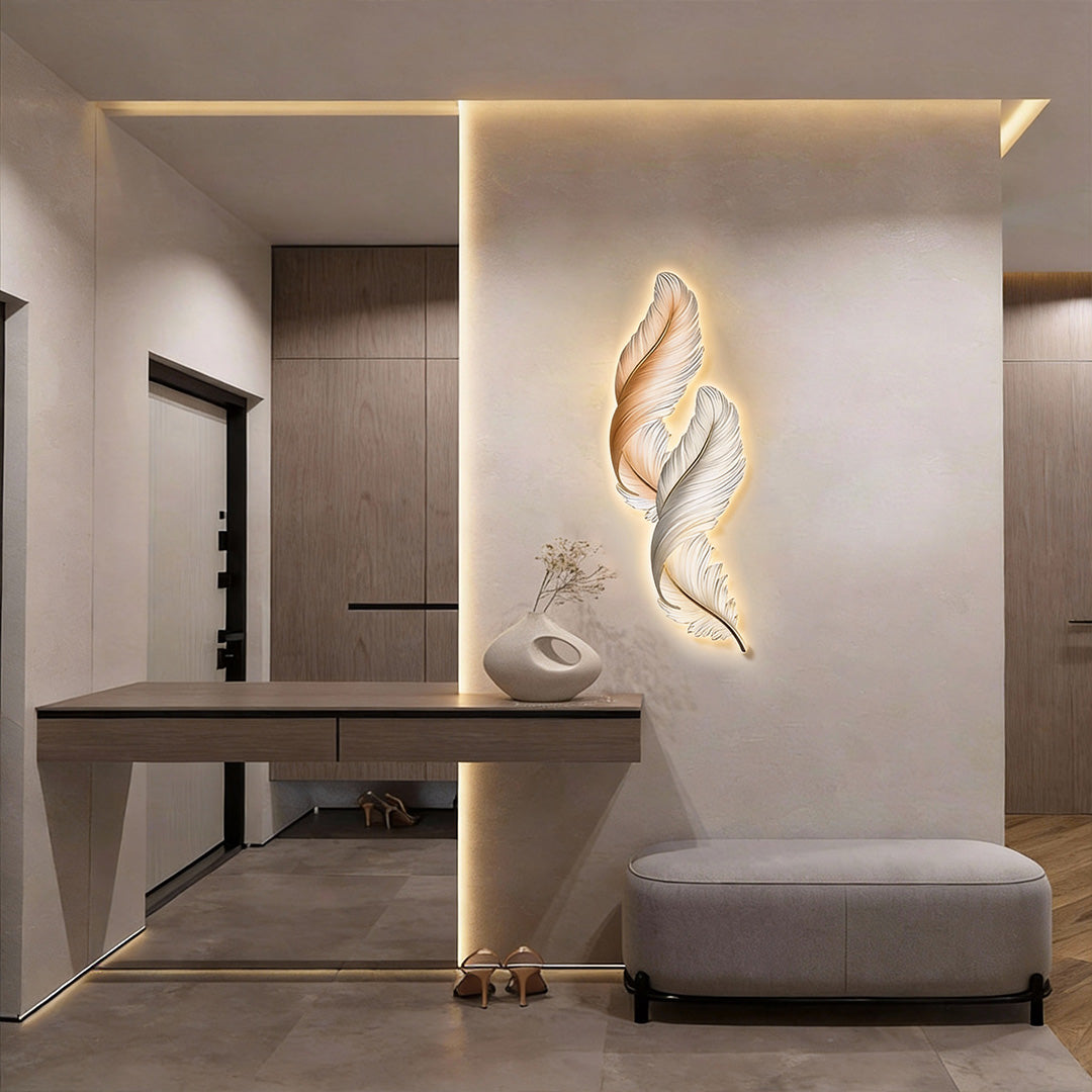 Backlit Feather Wall Lamp with Remote Control - Elegant Wall Decor