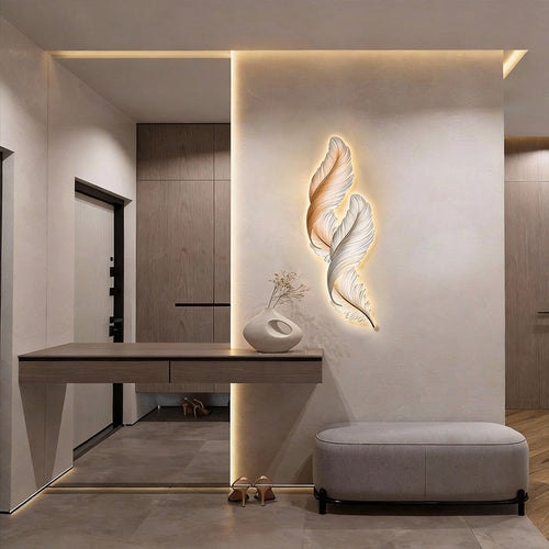 Backlit Feather Wall Lamp with Remote Control - Elegant Wall Decor