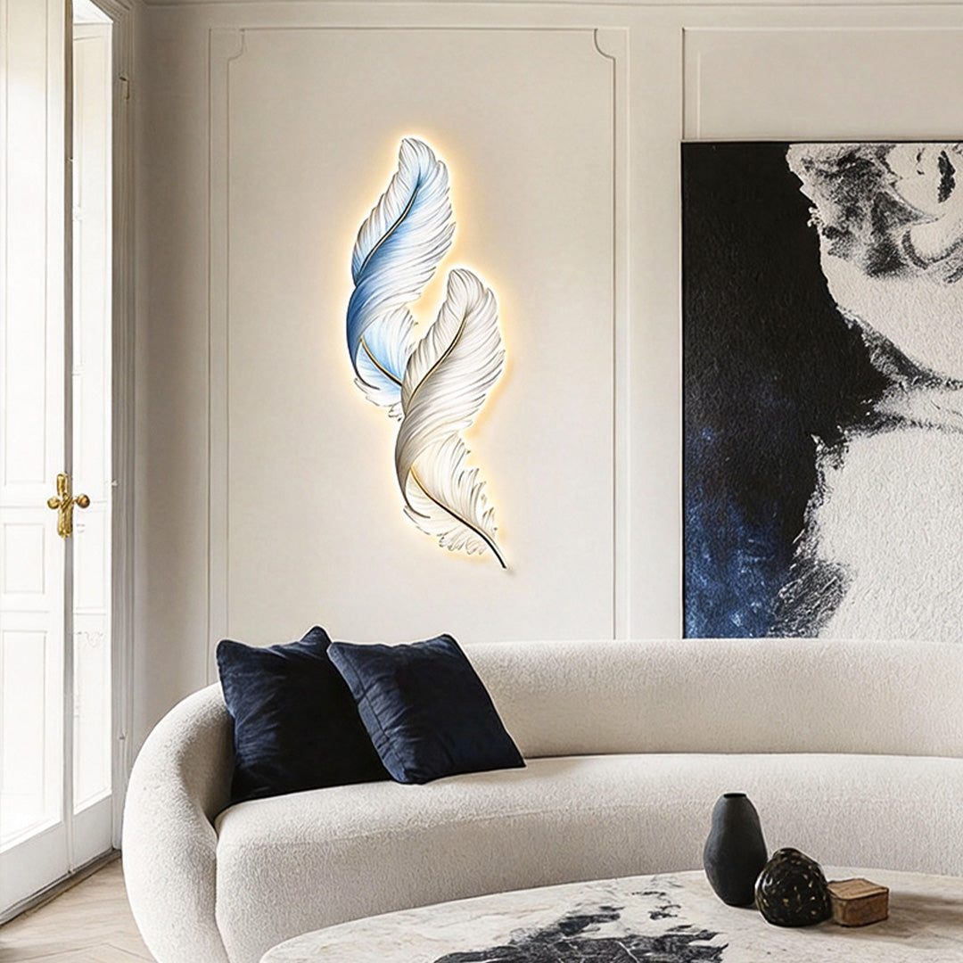 Backlit Feather Wall Lamp with Remote Control - Elegant Wall Decor