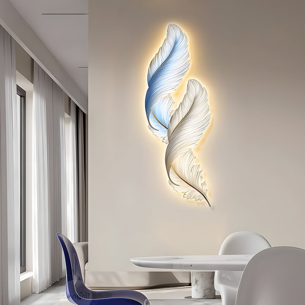 Backlit Feather Wall Lamp with Remote Control - Elegant Wall Decor