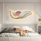 Modern LED Feather Wall Lamp with Art Clock - Elegant Home Decor