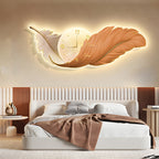 Modern LED Feather Wall Lamp with Art Clock - Elegant Home Decor