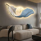 Modern LED Feather Wall Lamp with Art Clock - Elegant Home Decor