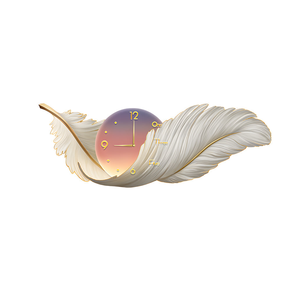 Modern LED Feather Wall Lamp with Art Clock - Elegant Home Decor