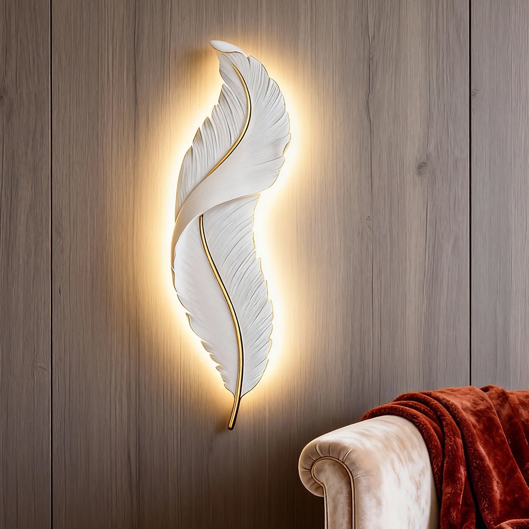 Modern White Resin Feather LED Wall Light - Luxury Corridor Lamp