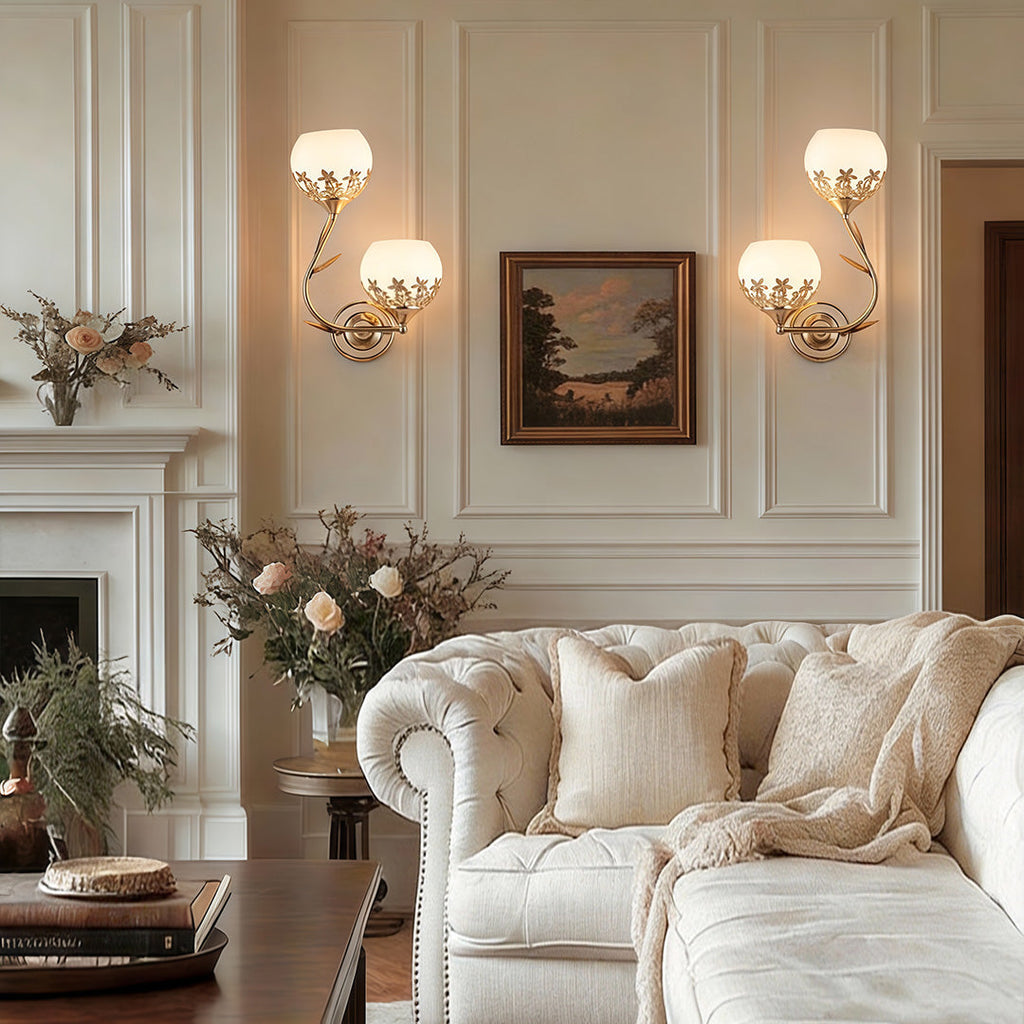 Retro Floral Dual-Light Glass LED Wall Sconces
