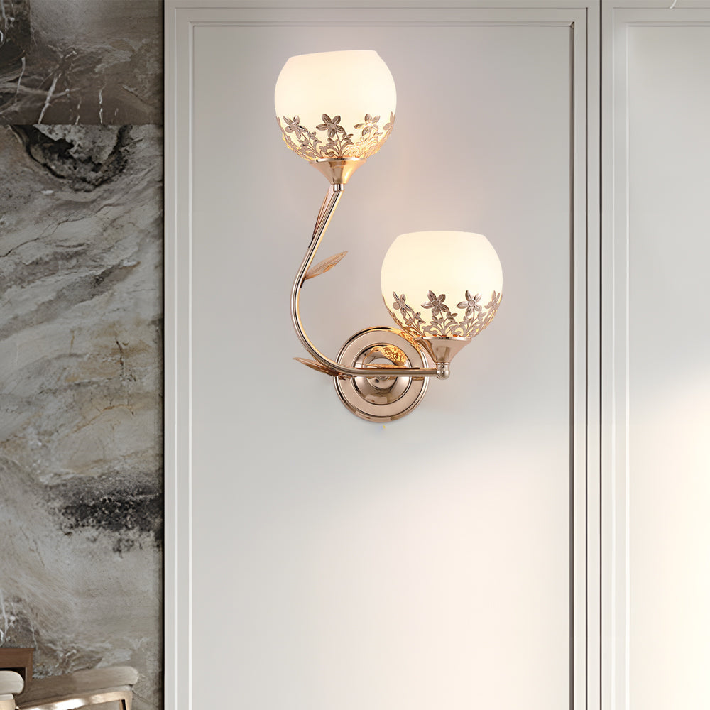 Retro Floral Dual-Light Glass LED Wall Sconces