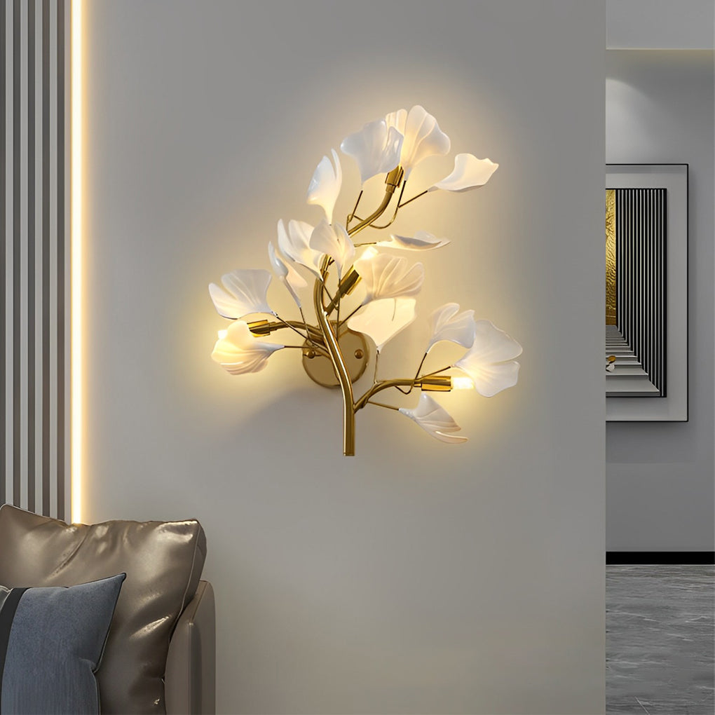 Modern Gold Ginkgo Branch and Leaf Wall Light