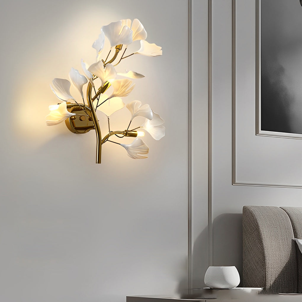 Modern Gold Ginkgo Branch and Leaf Wall Light