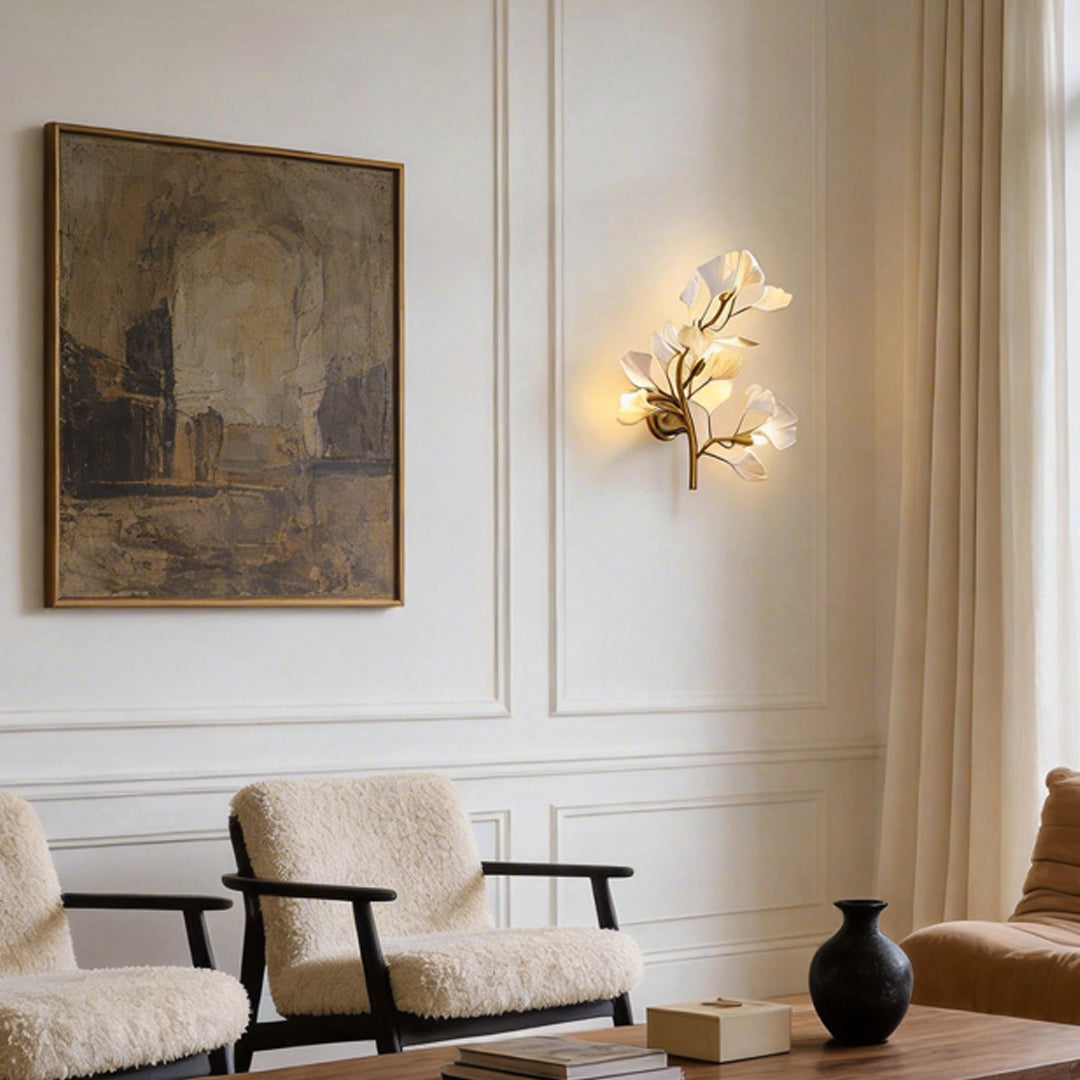 Modern Gold Ginkgo Branch and Leaf Wall Light