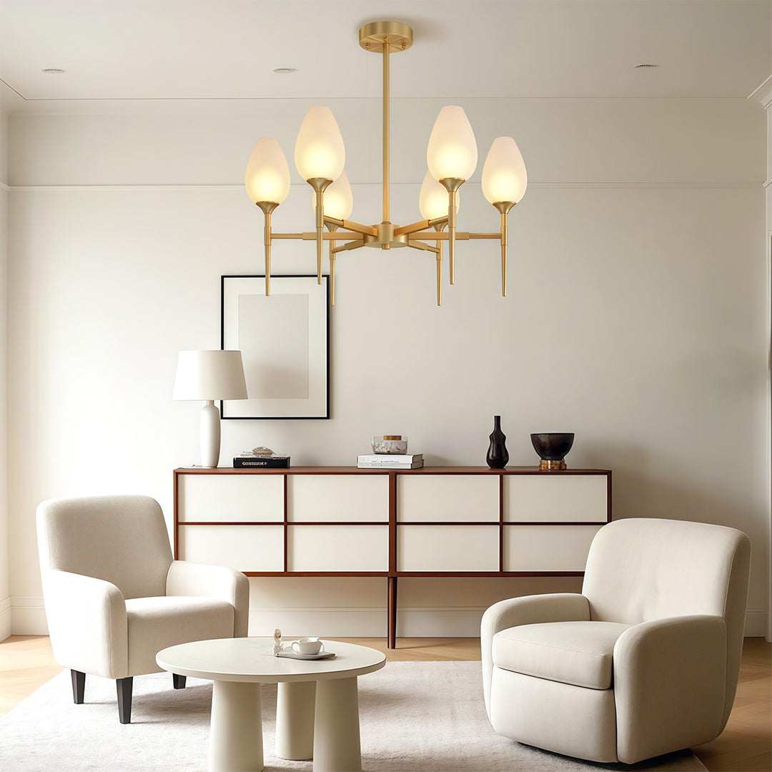 Modern Brass Glass Chandelier - Minimalist Ceiling Light