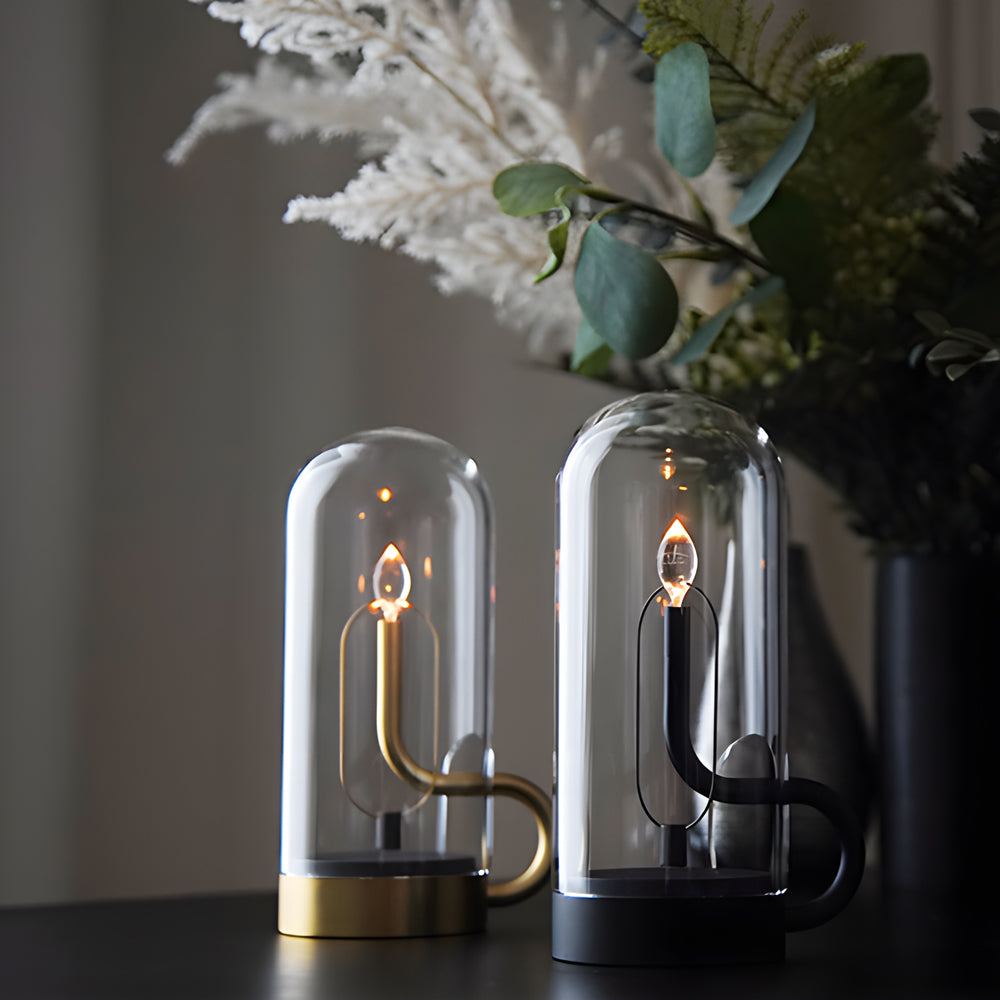 LED Candle Glass Dome Table Lamp - Elegant Atmosphere Light