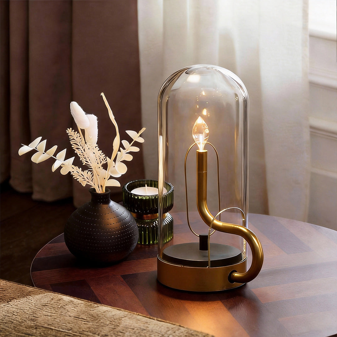 LED Candle Glass Dome Table Lamp - Elegant Atmosphere Light