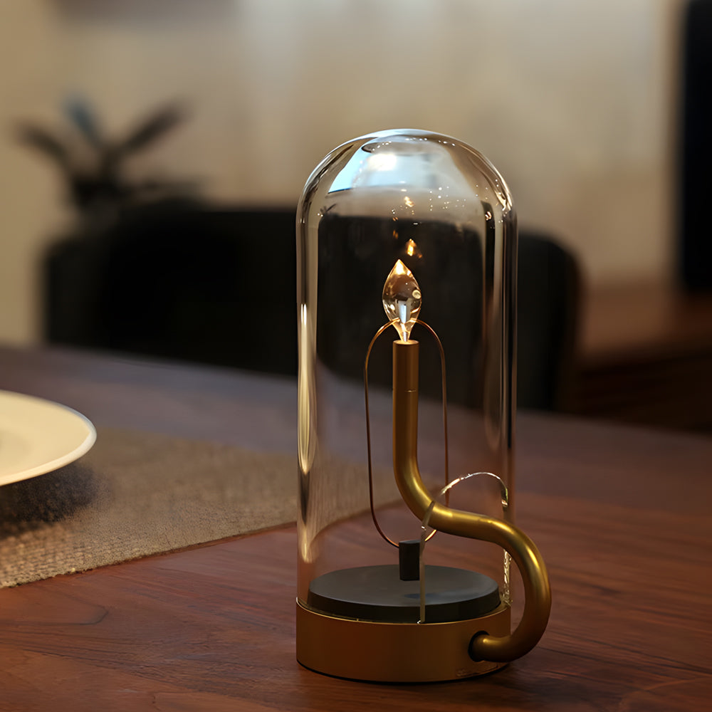 LED Candle Glass Dome Table Lamp - Elegant Atmosphere Light