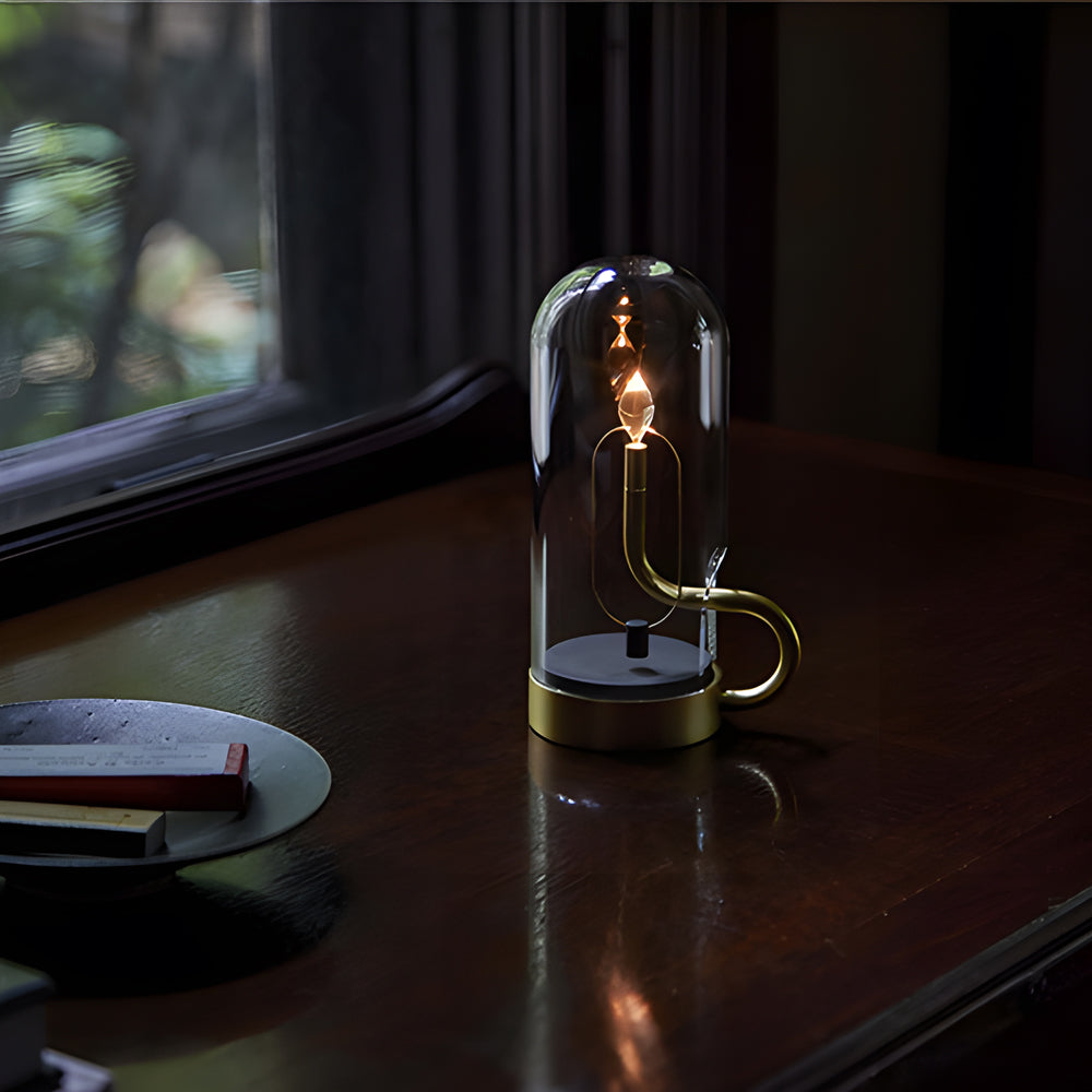 LED Candle Glass Dome Table Lamp - Elegant Atmosphere Light