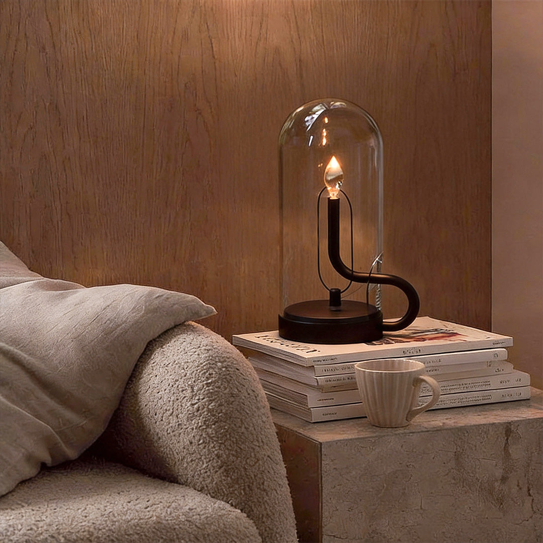 LED Candle Glass Dome Table Lamp - Elegant Atmosphere Light
