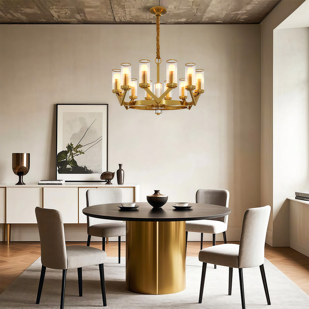 Luxury Copper Glass Drop Chandelier - Elegant Ceiling Light