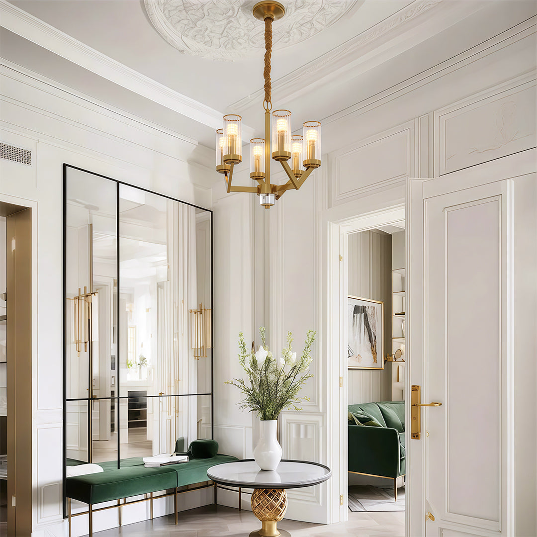 Luxury Copper Glass Drop Chandelier - Elegant Ceiling Light