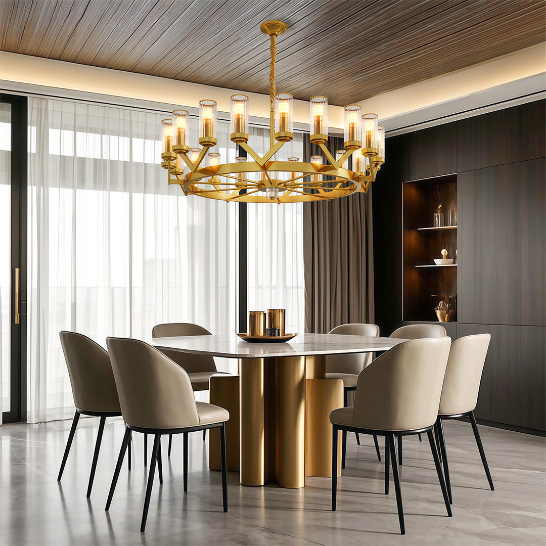 Luxury Copper Glass Drop Chandelier - Elegant Ceiling Light