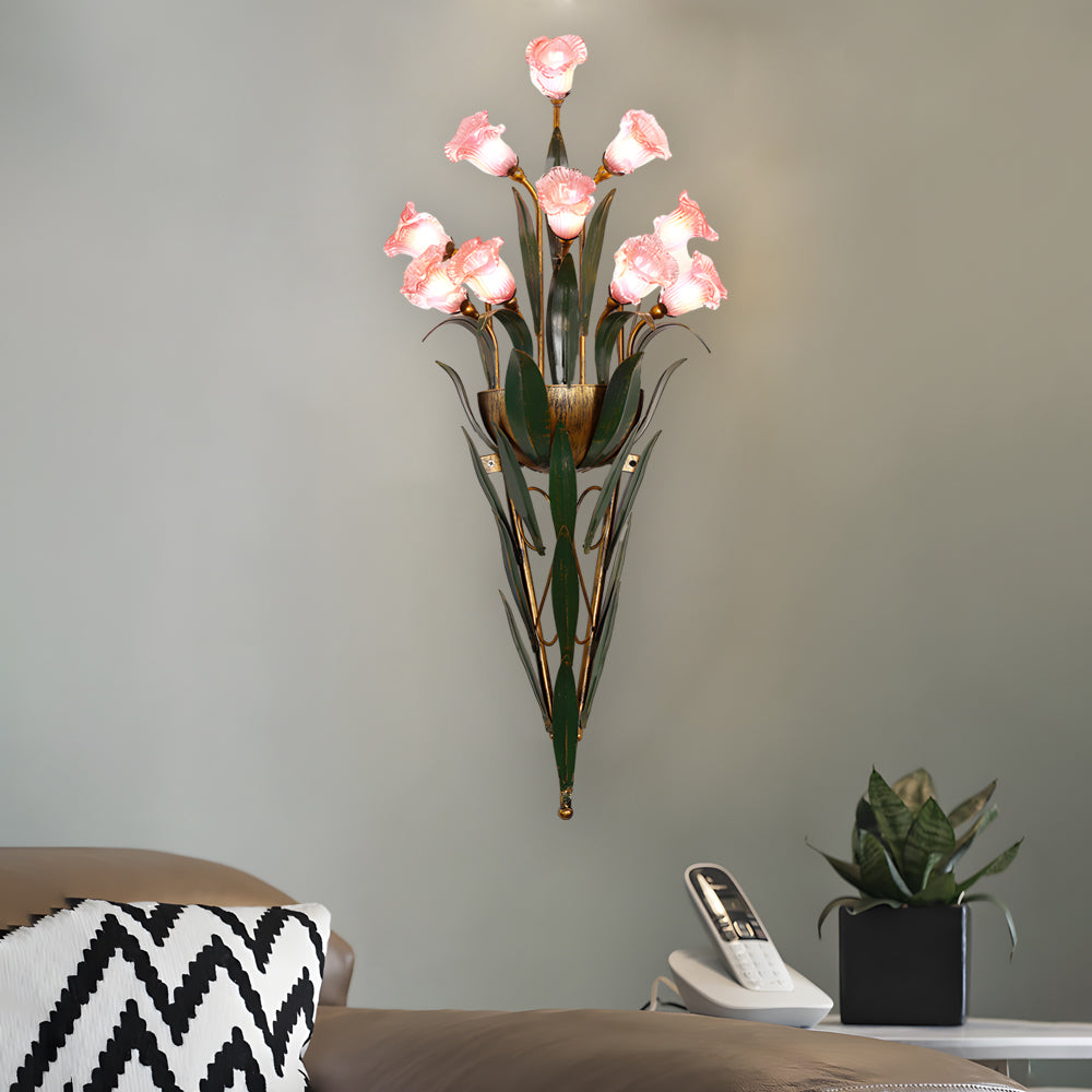 Premium Glass Flower Wall Sconce - Rustic American Nature Design