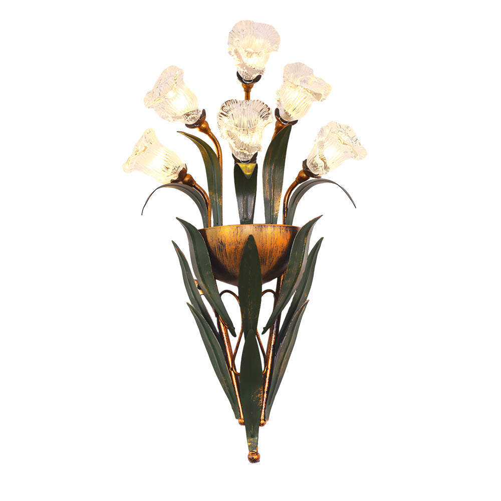 Premium Glass Flower Wall Sconce - Rustic American Nature Design
