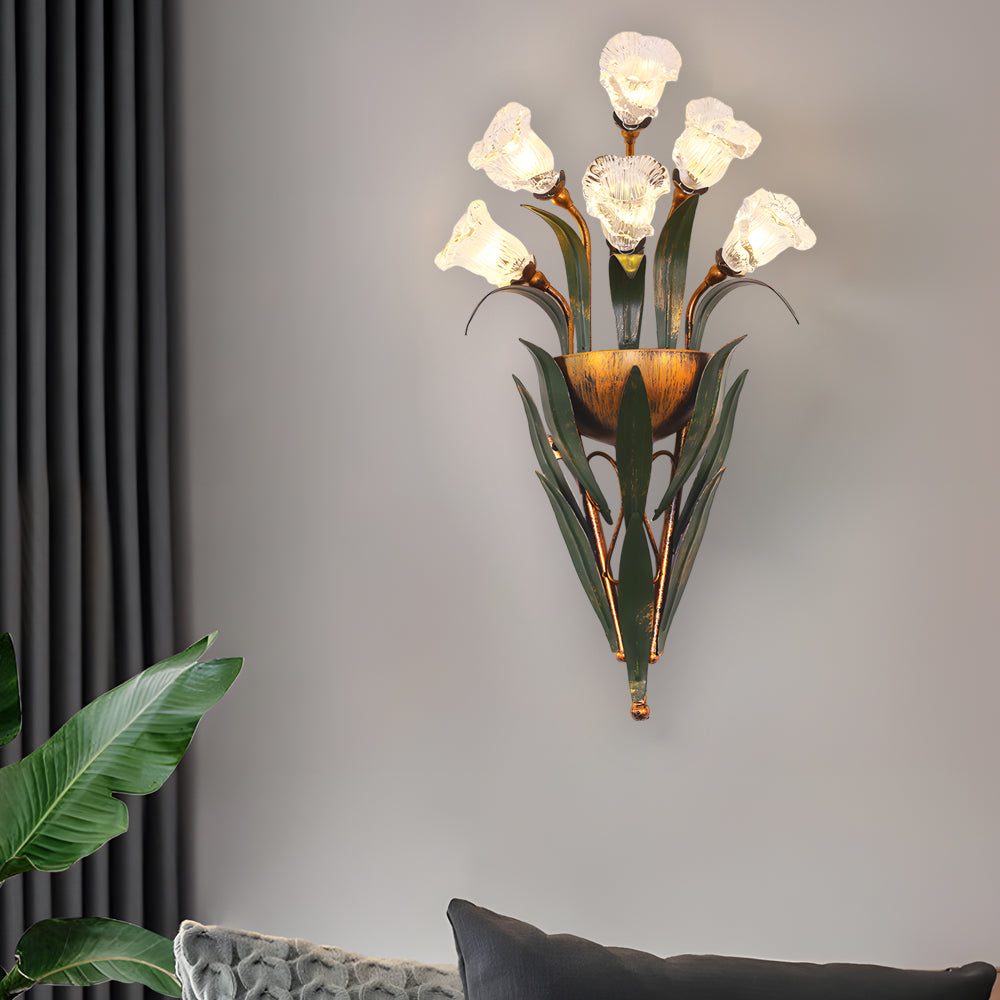 Premium Glass Flower Wall Sconce - Rustic American Nature Design