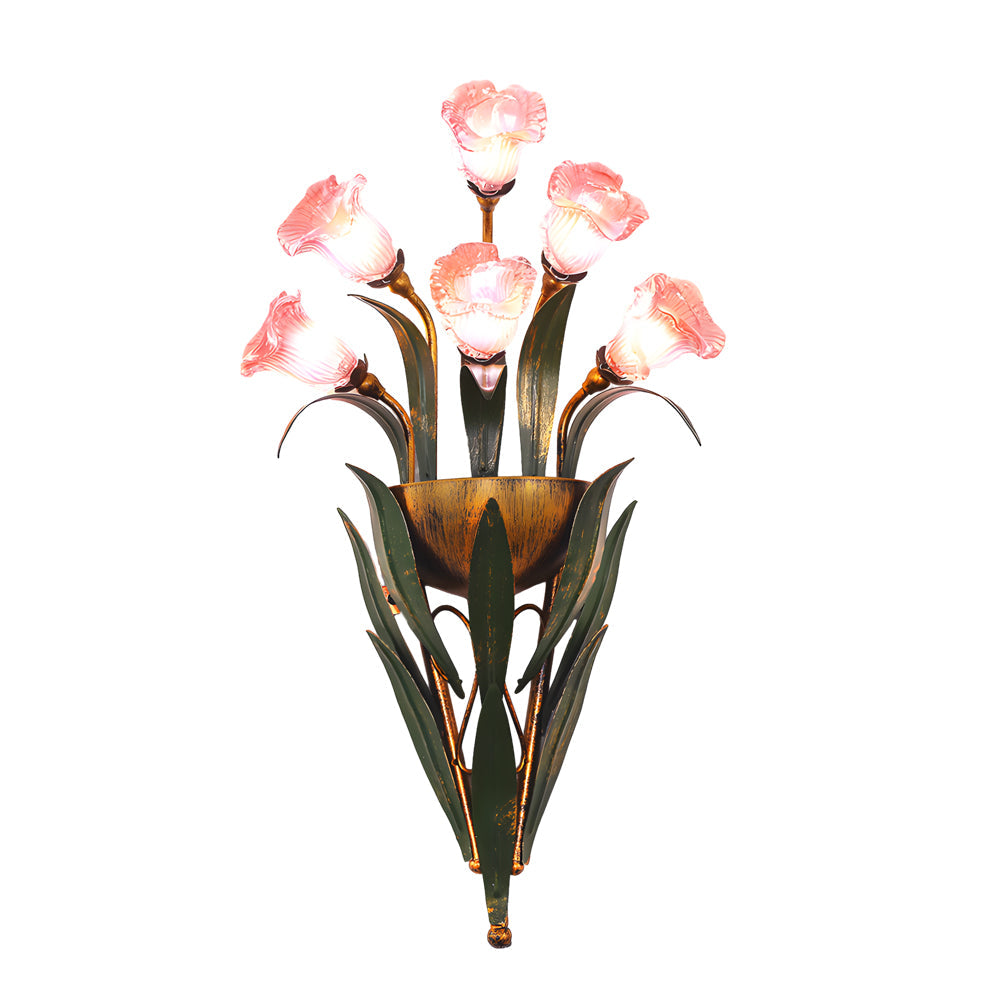 Premium Glass Flower Wall Sconce - Rustic American Nature Design