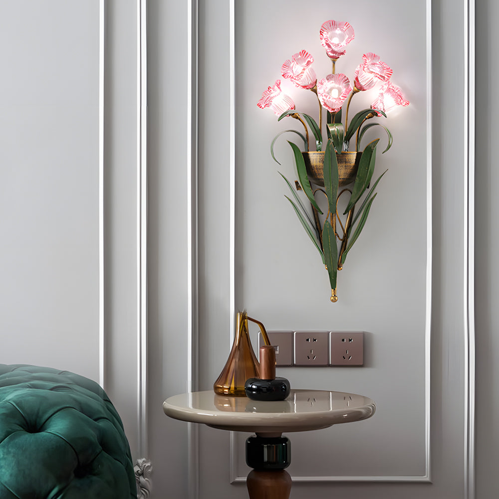 Premium Glass Flower Wall Sconce - Rustic American Nature Design