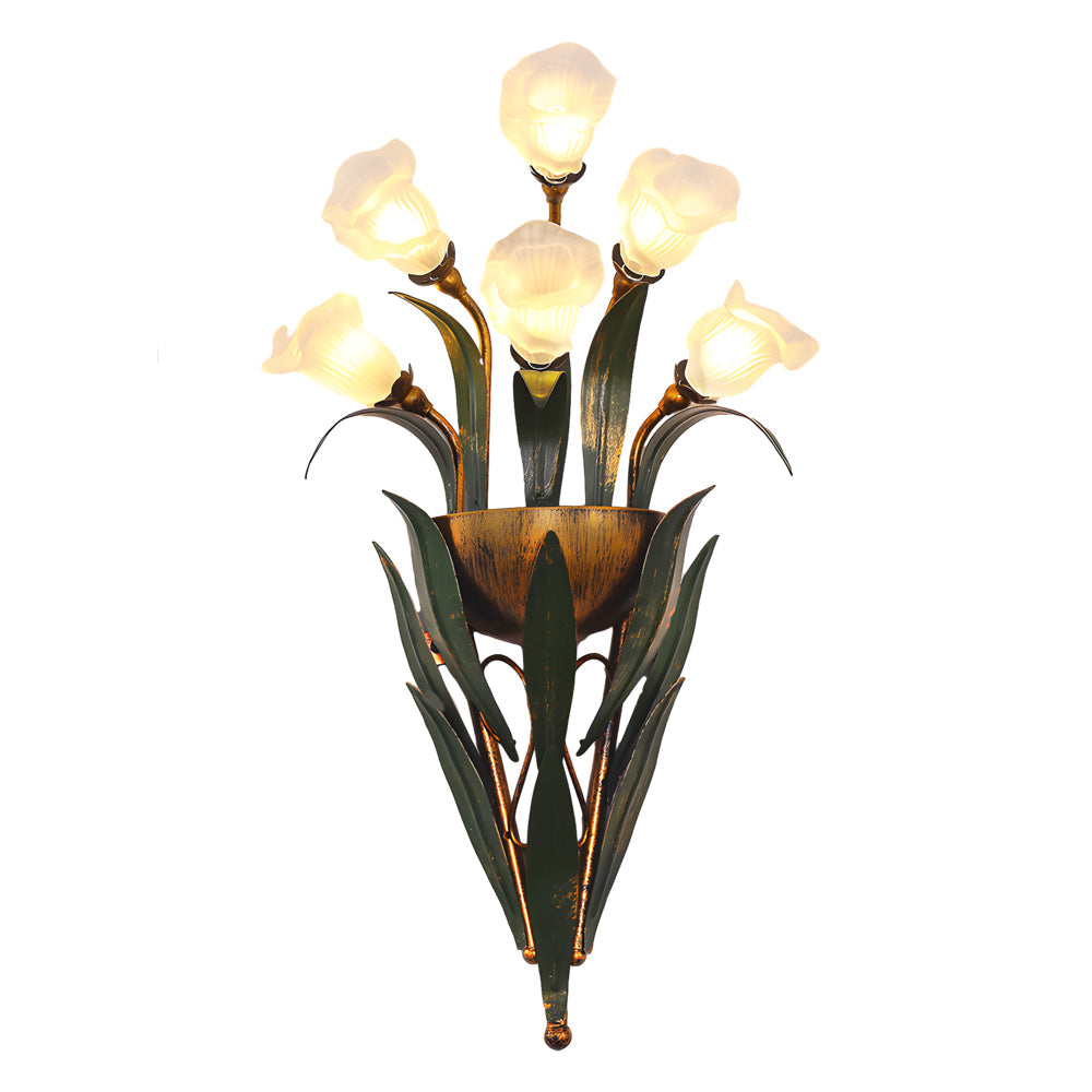 Premium Glass Flower Wall Sconce - Rustic American Nature Design