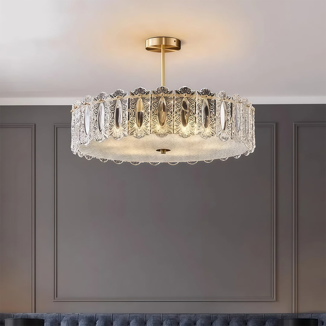 French Luxury Copper Semi Flush Mount Glass Light Fixture