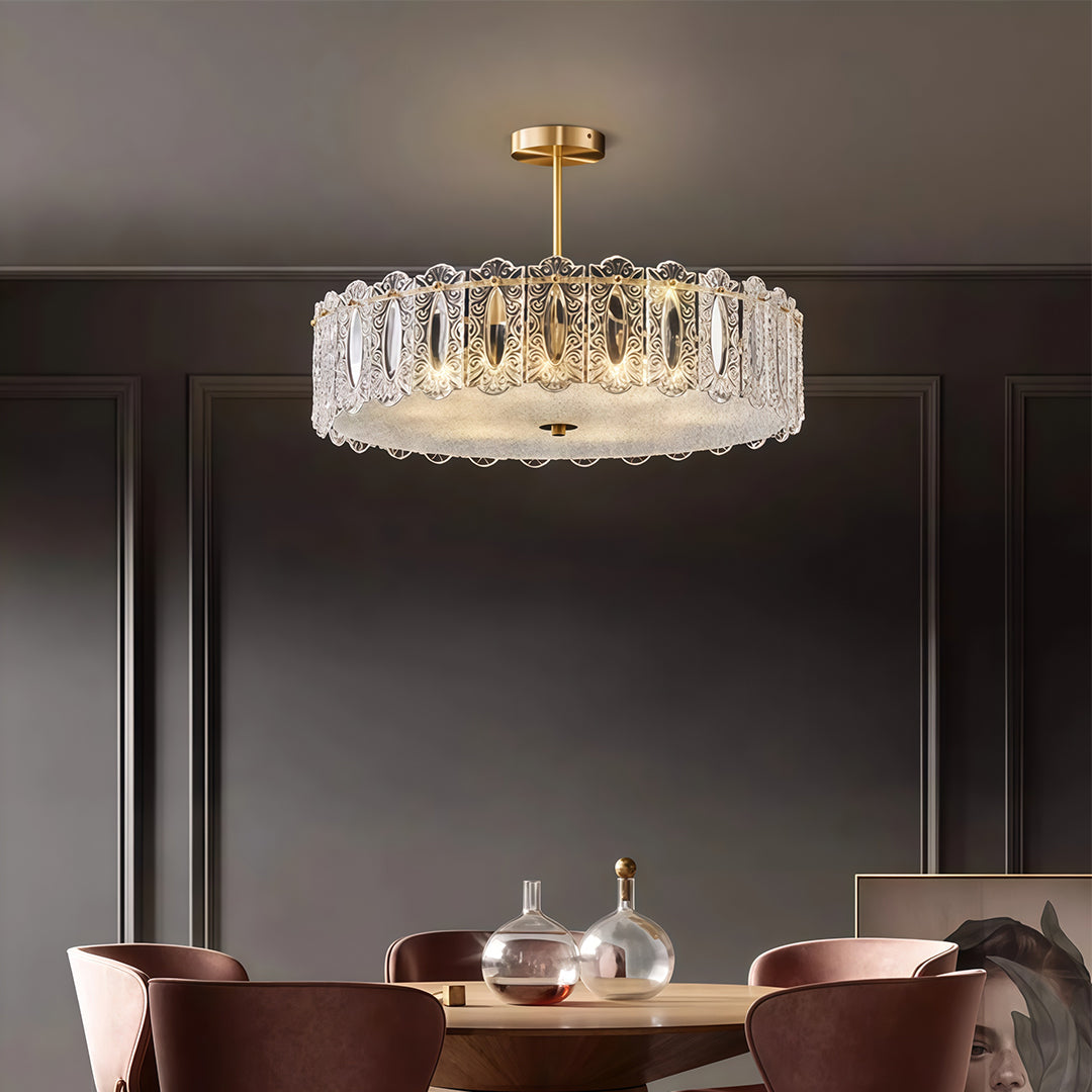 French Luxury Copper Semi Flush Mount Glass Light Fixture