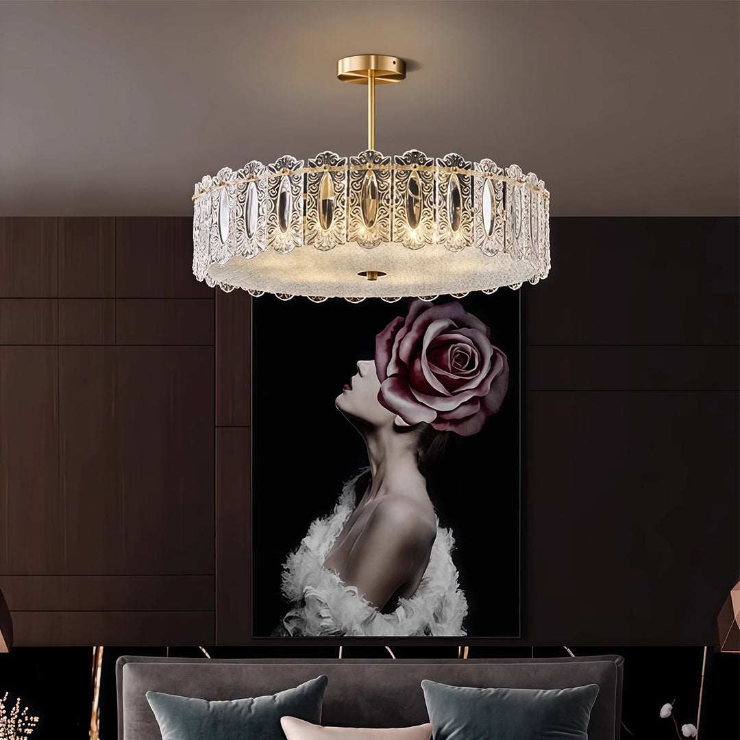 French Luxury Copper Semi Flush Mount Glass Light Fixture