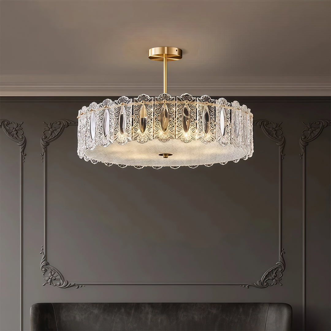 French Luxury Copper Semi Flush Mount Glass Light Fixture