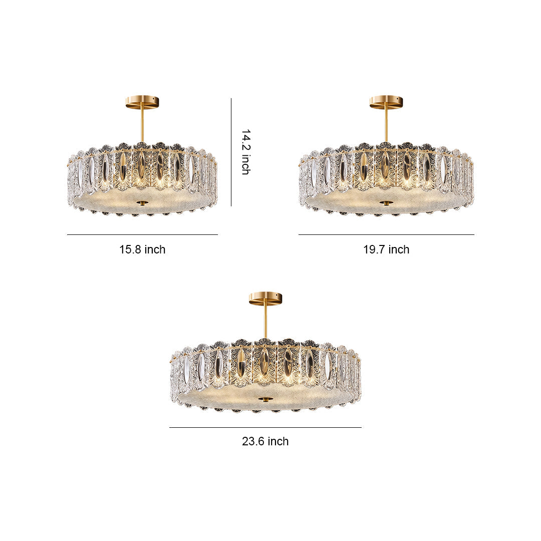 French Luxury Copper Semi Flush Mount Glass Light Fixture