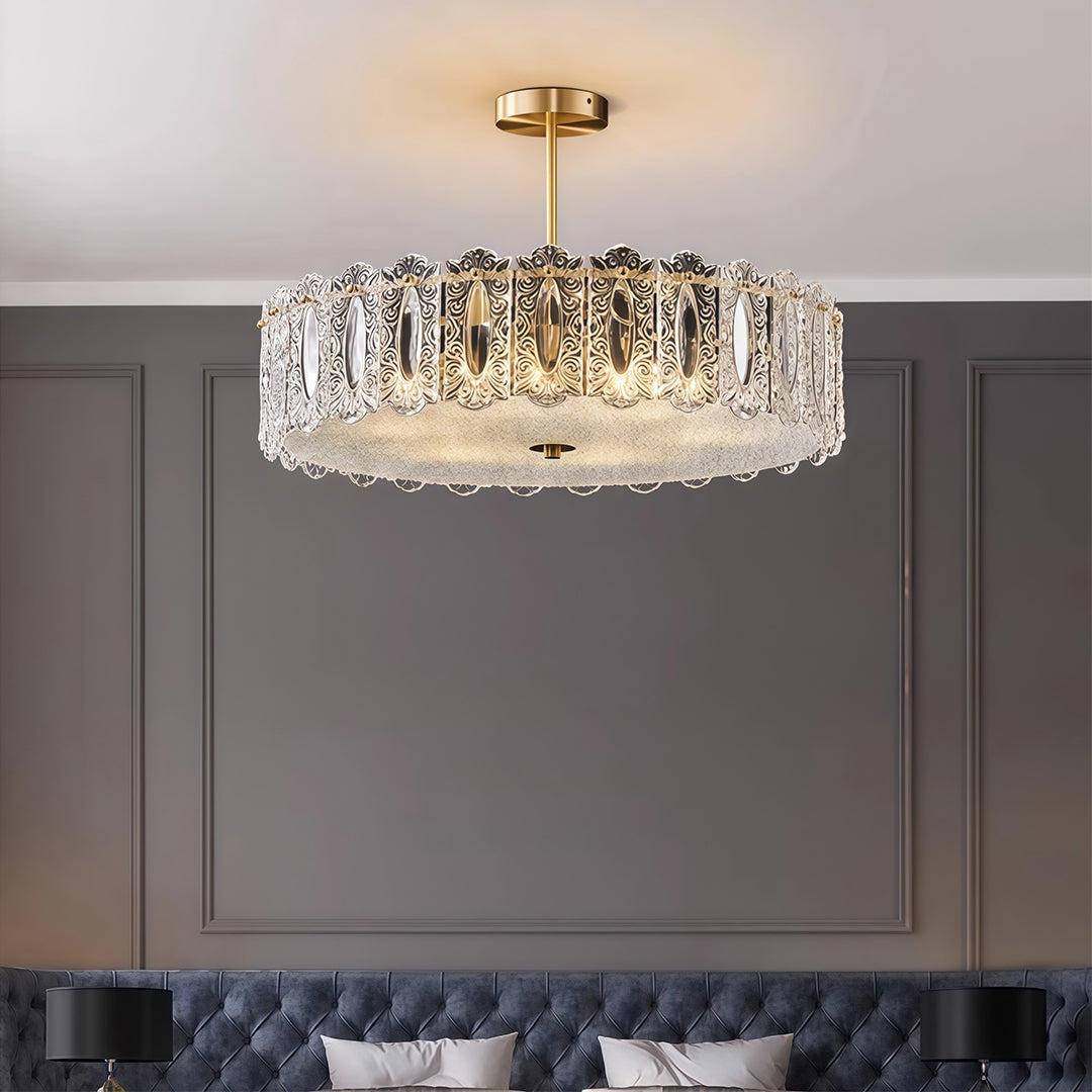 French Luxury Copper Semi Flush Mount Glass Light Fixture