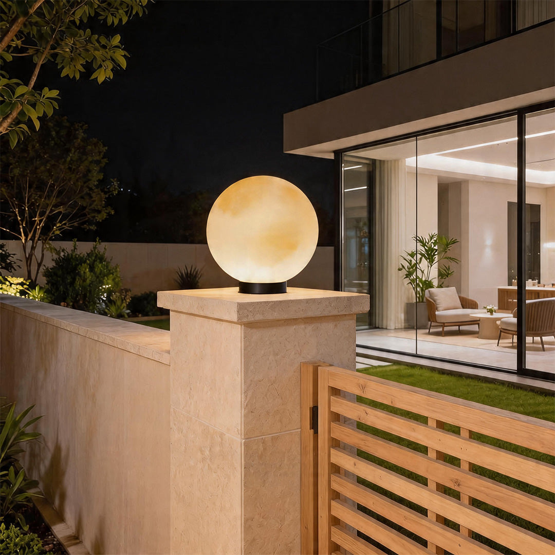Modern Waterproof LED Moon Pillar Lamp - Premium Resin Decor