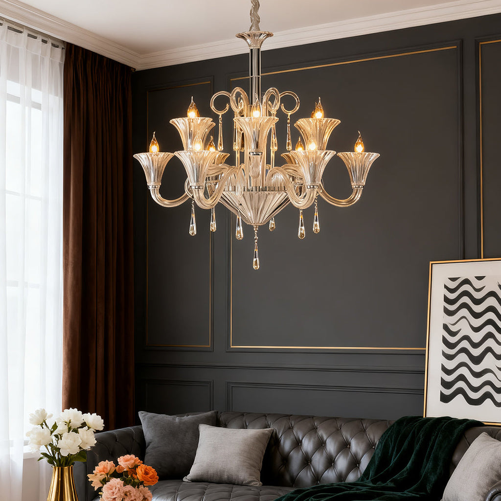 Elegant French Art Glass Ceiling Chandelier