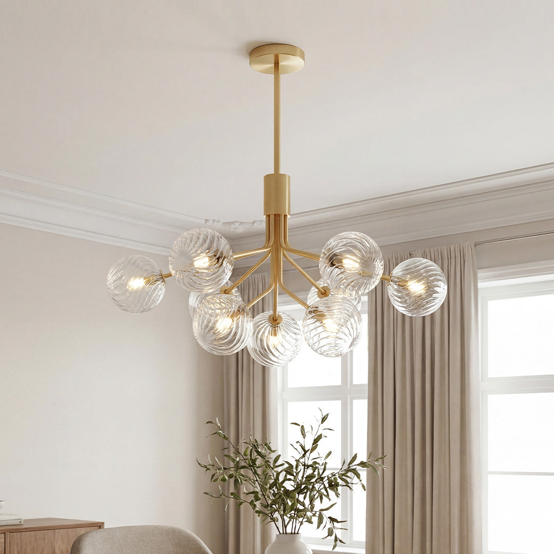 Premium Modern Copper and Glass Ball Chandelier