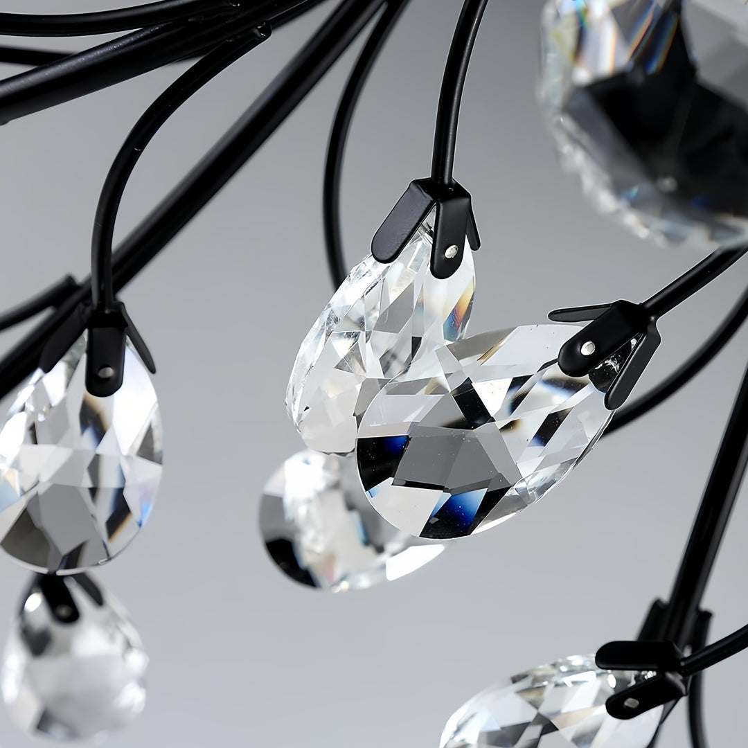 Modern Brass Leaf Chandelier with Crystal Accents